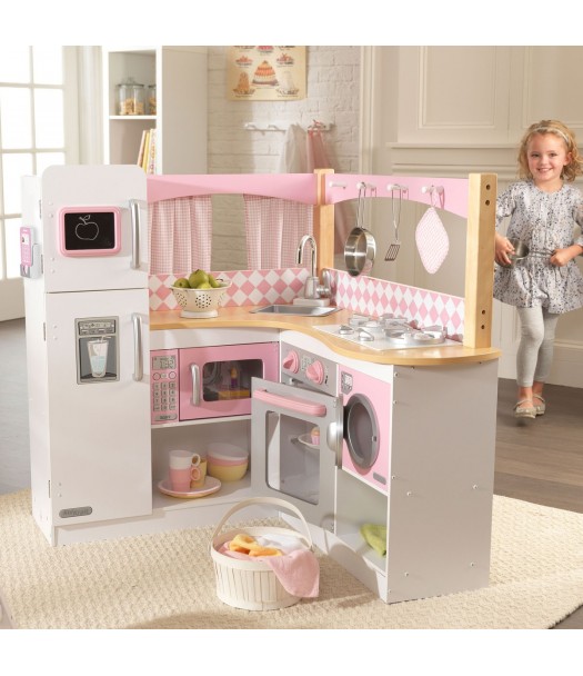 KidKraft Grande Gourmet Cucina Giocattolo ad angolo in legno con accessori  per pentole e telefono giocattolo, giochi per bambini 3+ Anni, 53185,  Esclusivo  : : Giochi e giocattoli