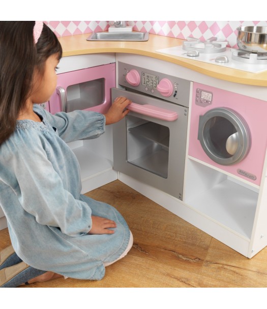 KidKraft Grande Gourmet Cucina Giocattolo ad angolo in legno con accessori  per pentole e telefono giocattolo, giochi per bambini 3+ Anni, 53185,  Esclusivo  : : Giochi e giocattoli