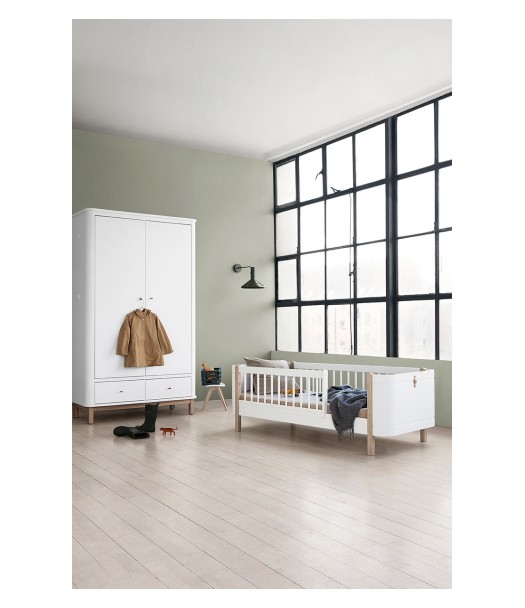 Oliver Furniture Letto Singolo in Legno linea Wood, Quercia, 90x200 cm -  Struttura modulare e trasformabile unisex (bambini)