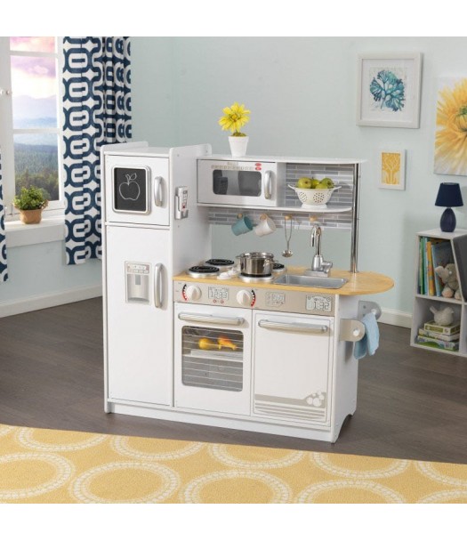 KidKraft Cucina Giocattolo In Legno Bianca Con Luci E Suoni - Accessori Inclusi: Telefono E Macchina Del Ghiaccio, Per Bambini 3+ Anni
